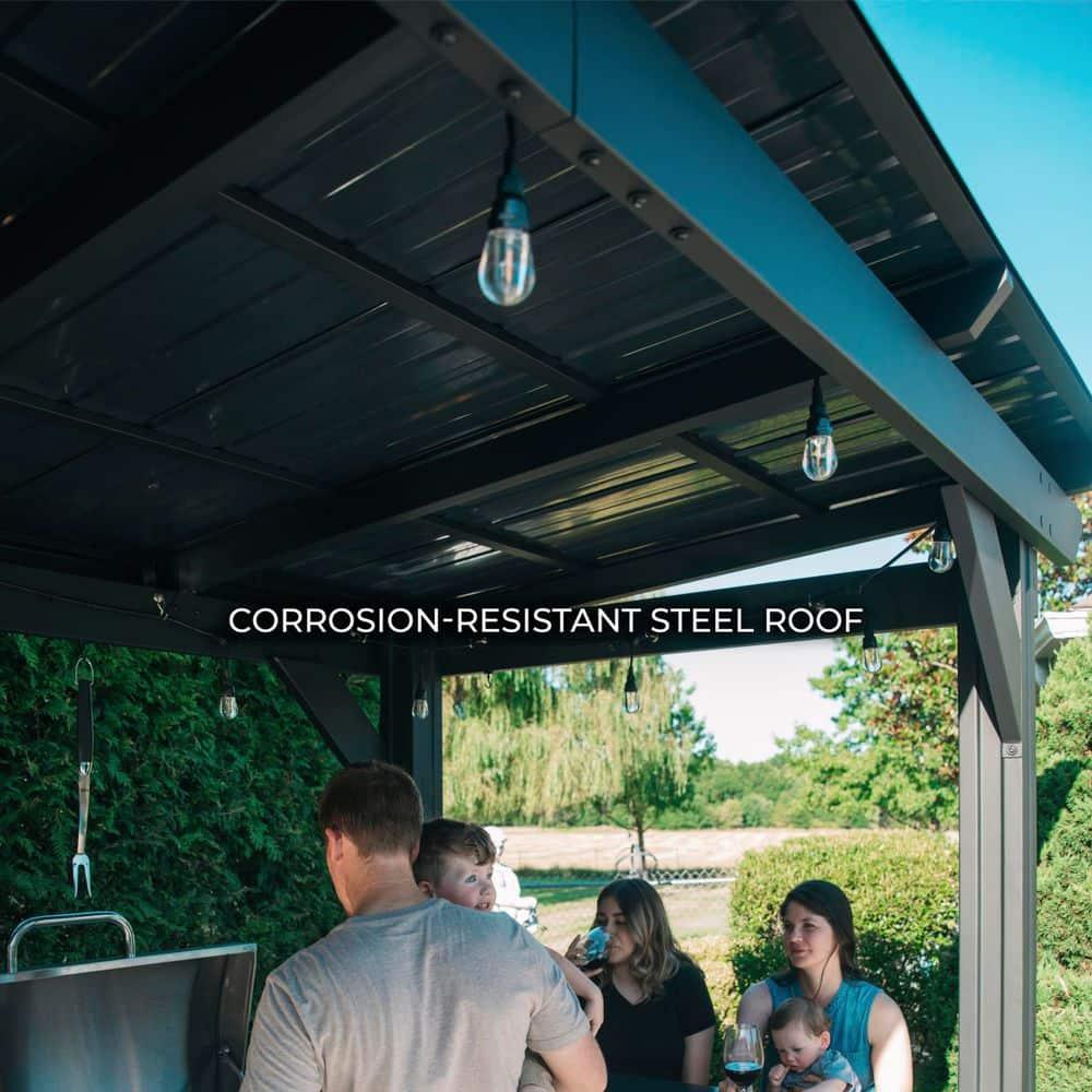 Backyard Discovery Rockport XL 12x6' Galvanized Steel Grill Gazebo, Bar Tops, PowerPort