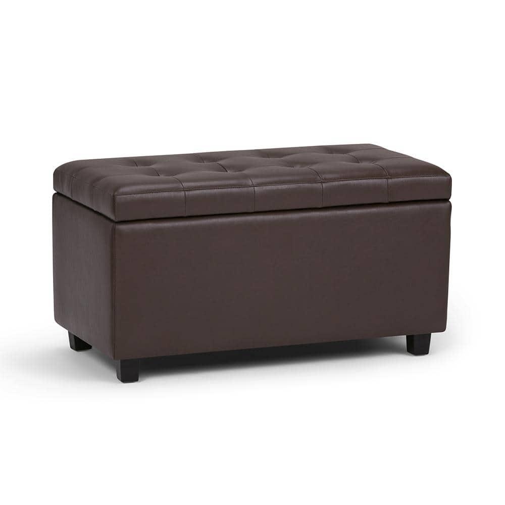 Simpli Home Cosmopolitan 34"W Upholstered Storage Ottoman with Tufted Design and Large Interior Storage