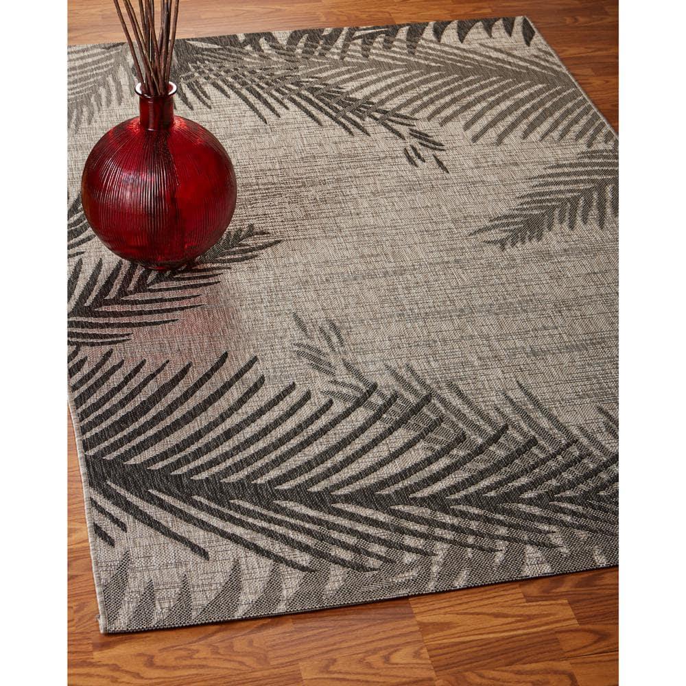Ox Bay Carmindy 7'9" x 9'5" Black Tropical Palms Indoor/Outdoor Area Rug