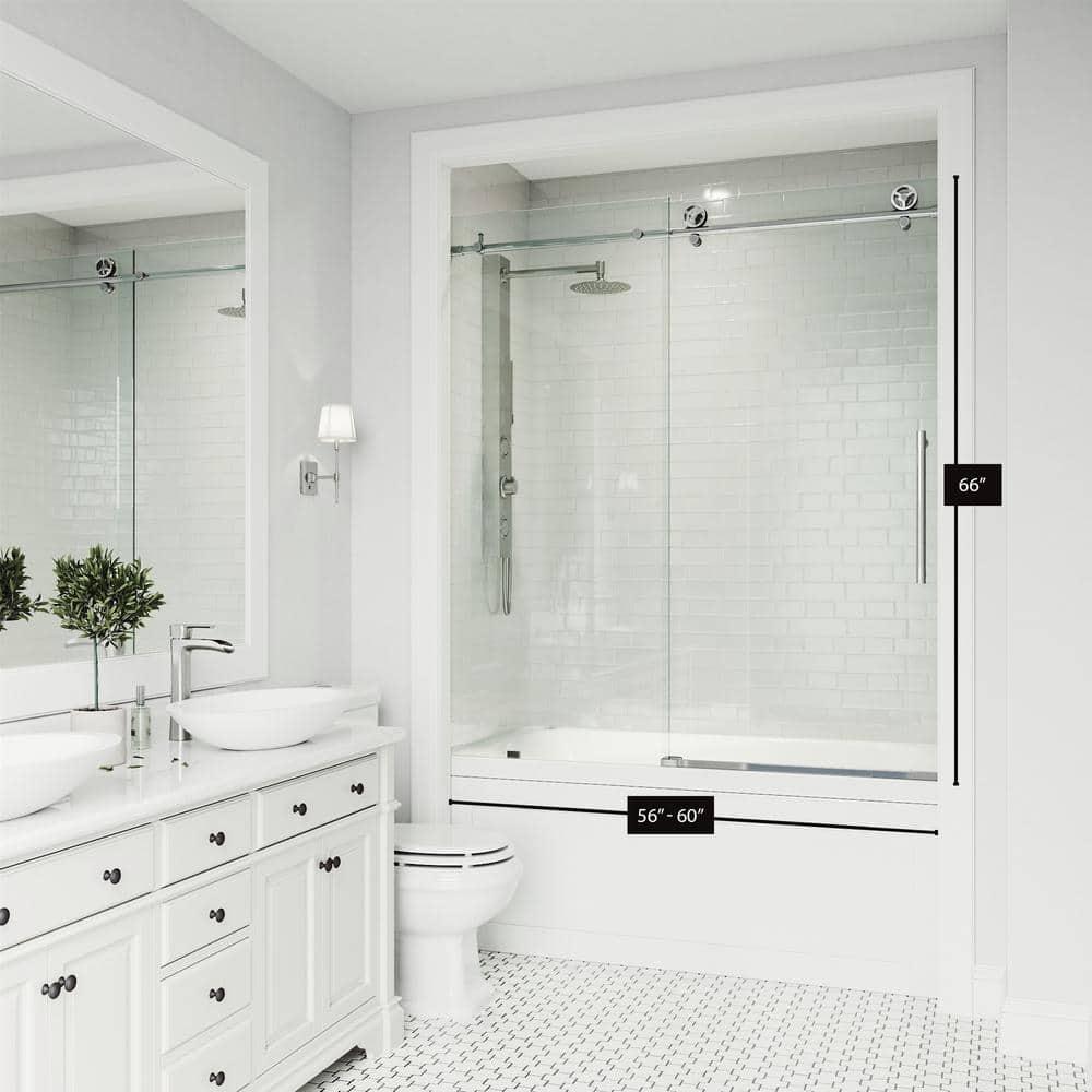 Cass 56-60" W x 66" H Sliding Frameless Tub Door with 3/8" Clear Glass