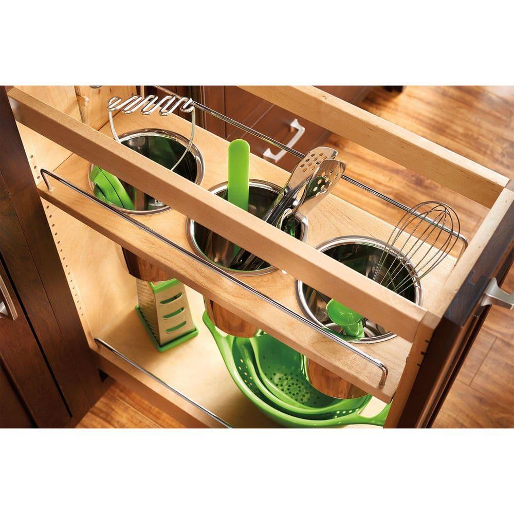 Rev-A-Shelf 8" Pull Out Storage Organizer for Base Kitchen Cabinets w/ Soft-Close, Sliding Shelves for Utilities, Utensils or Spices, 448UT-BCSC-8C