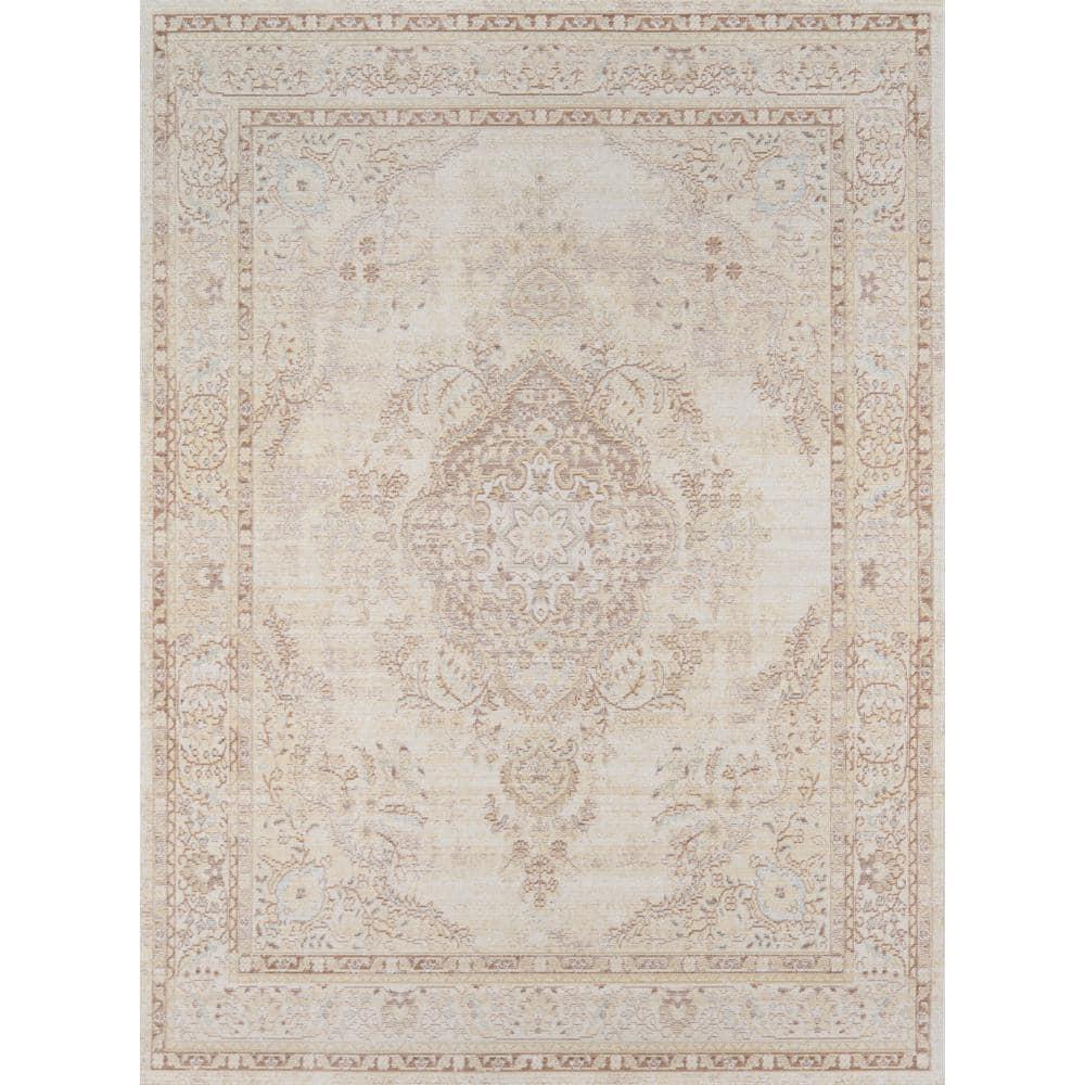 4'x6' Medallion Loomed Area Rug Ivory - Momeni: Modern Indoor Low Pile Rectangle, Polyester, Spot Clean Recommended