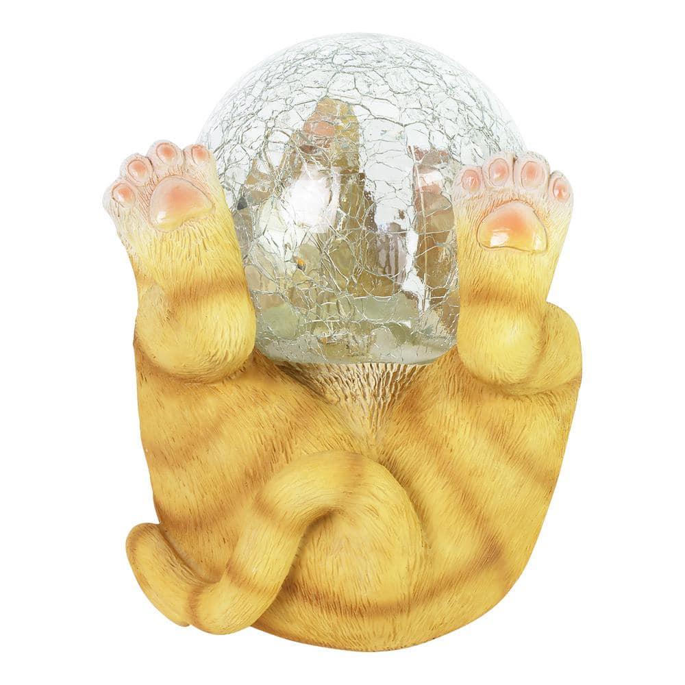 Exhart Exhart Solar Cat Playing with LED Crackle Ball Garden Statuary, 10.5 by 7.5 Inches
