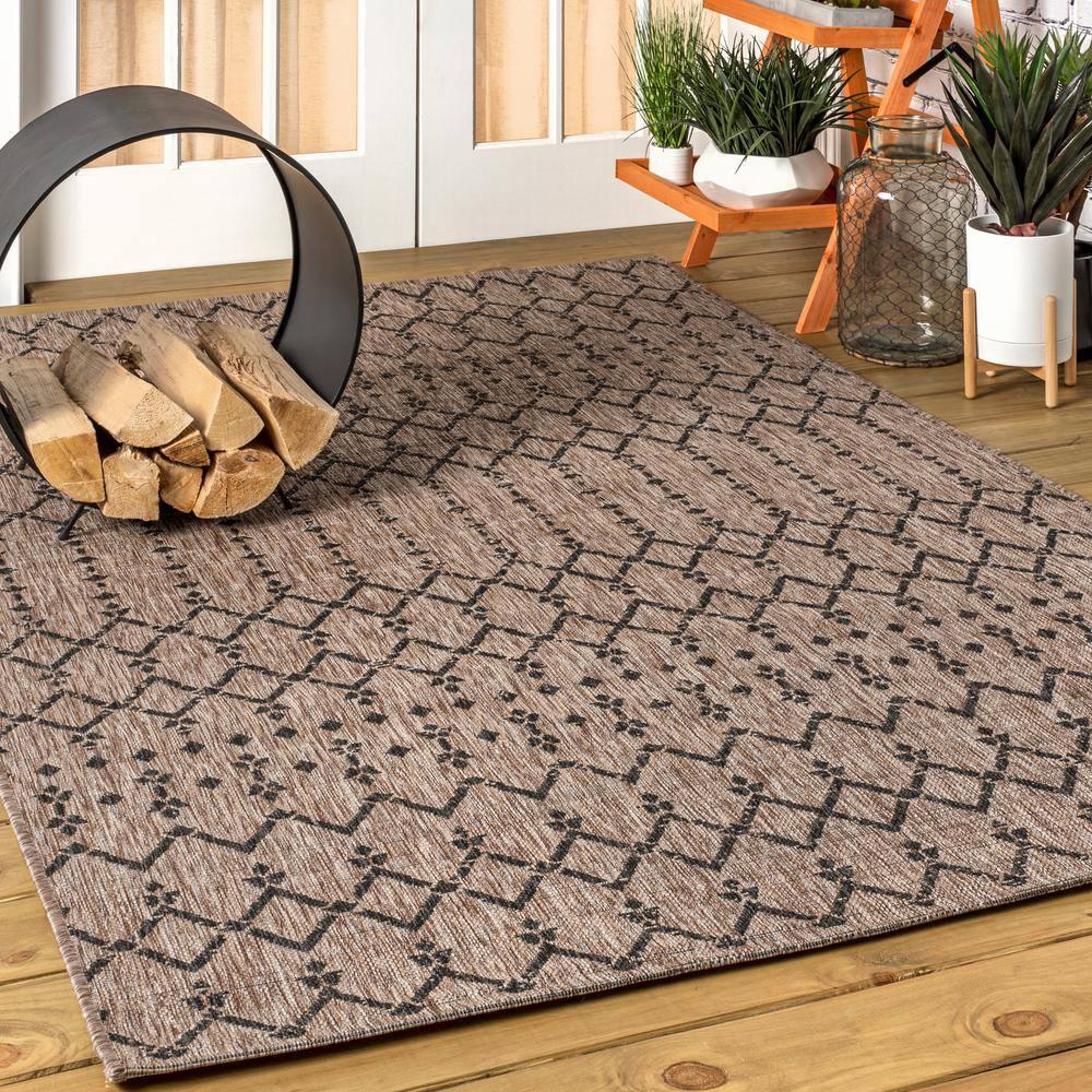 4'x6' Ourika Moroccan Geometric Textured Weave Indoor/Outdoor Area Rug, Natural/Black - JONATHAN Y