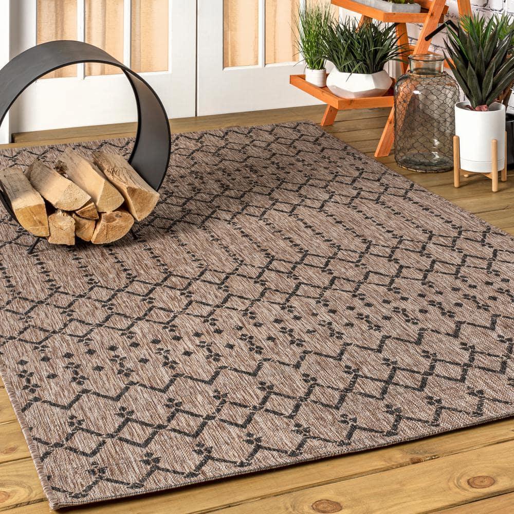 5'x8' Ourika Moroccan Geometric Textured Weave Indoor/Outdoor Area Rug, Natural/Black - JONATHAN Y