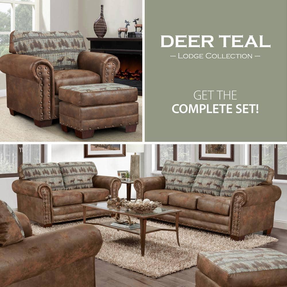 American Furniture Classics Model 8501-90 Deer Teal Tapestry Lodge Arm Chair