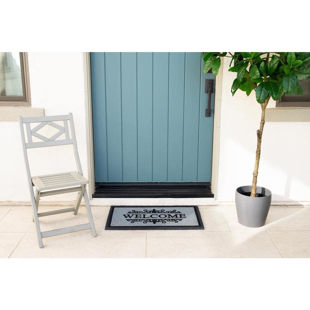 Gray and Black Coir Vinyl Backing Outdoor Welcome Mat