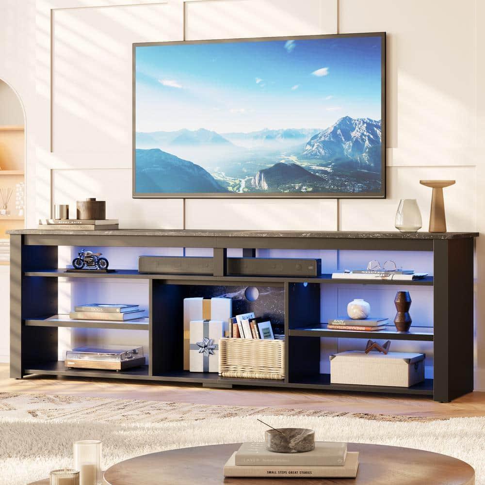 Bestier 70" Gaming Entertainment Center for TV up to 75" LED TV Stand for PS5 Tall TV Console with Shelves Black Marble