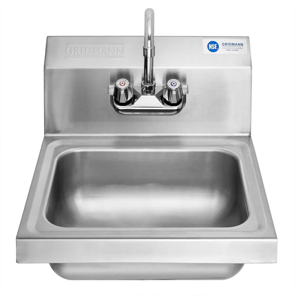 GRIDMANN Commercial NSF Stainless Steel Hand Washing Sink w/ Faucet, Wall Mount