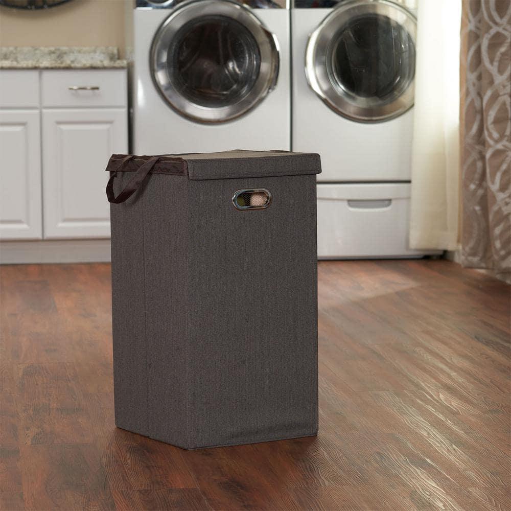 Household Essentials Collapsible Laundry Hamper Gray/Brown: Slim Clothes Hamper with Lid, Removable Liner, Magnetic Closure