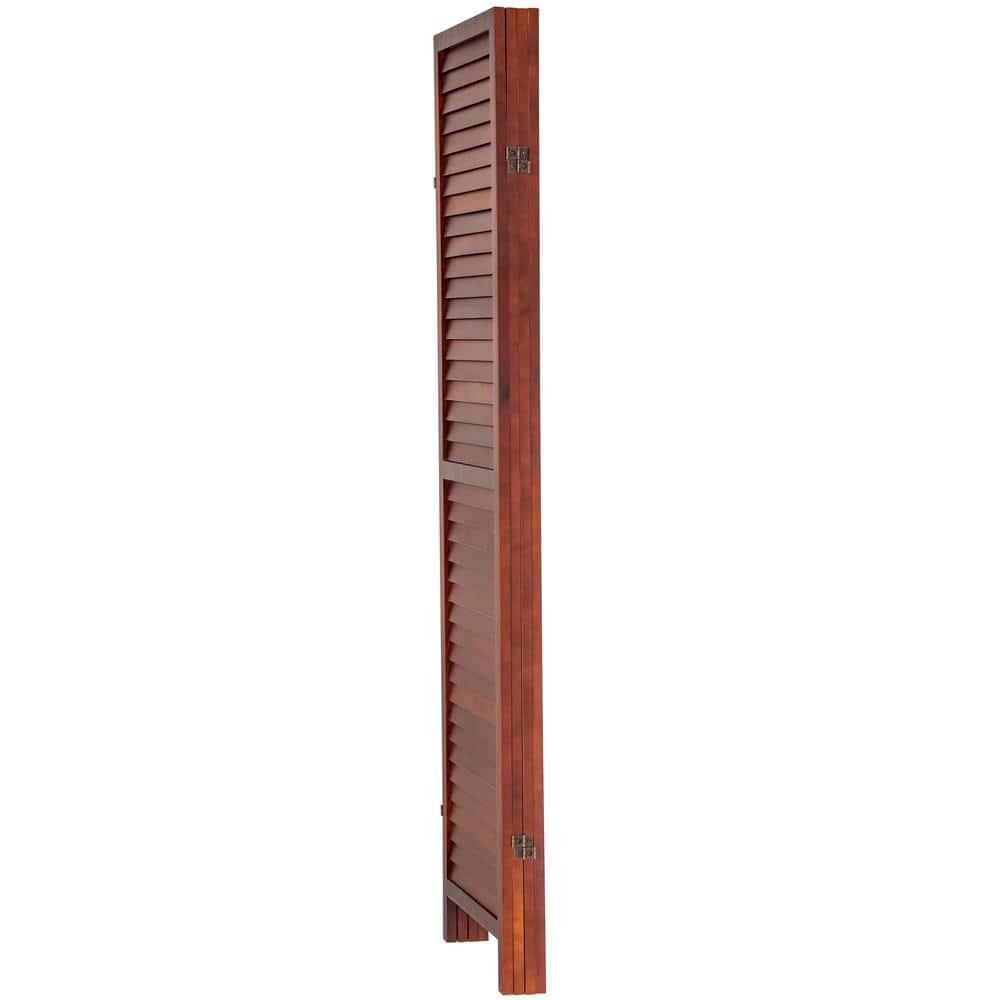 Oriental Furniture 6 ft. Tall Wooden Louvered Room Divider Walnut 4 Panel