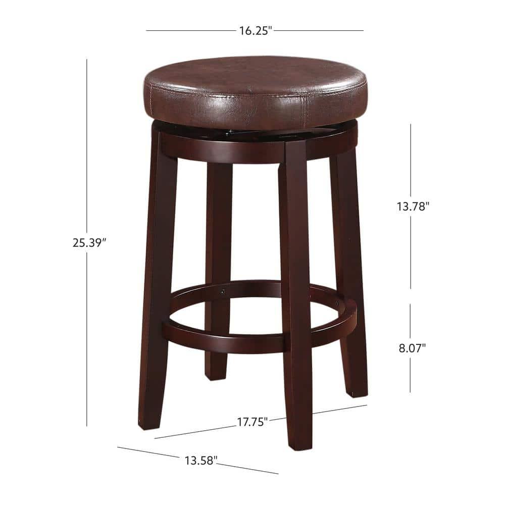 Linon Maya Faux Leather Swivel Backless Counter Height Barstool Brown: Upholstered, Wood Legs, 225 lbs Capacity