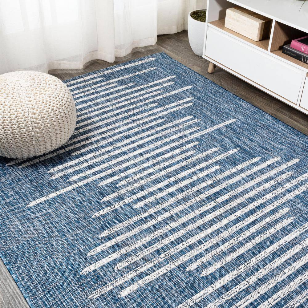 Grundy Berber Stripe Geometric Blue/Ivory Indoor/Outdoor Rug