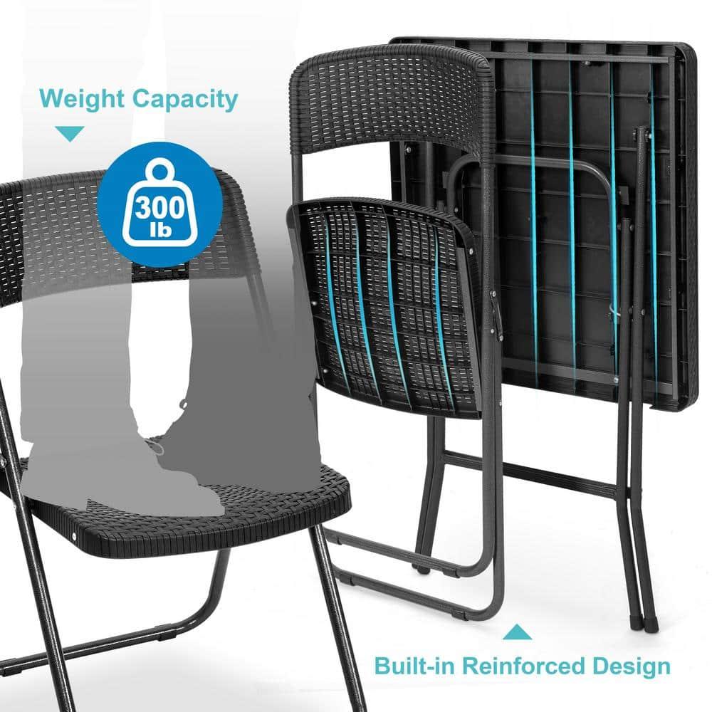 Nuu Garden 3 -Piece Black Rattan Bistro Patio Dining Set Iron Square Table with 2 Stationary Chairs