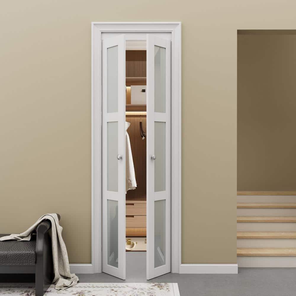 DOOOLI Glass Bifold Door - 3 Lite Transparent Glass Design With Bifold Door Lock & T Shape Handle