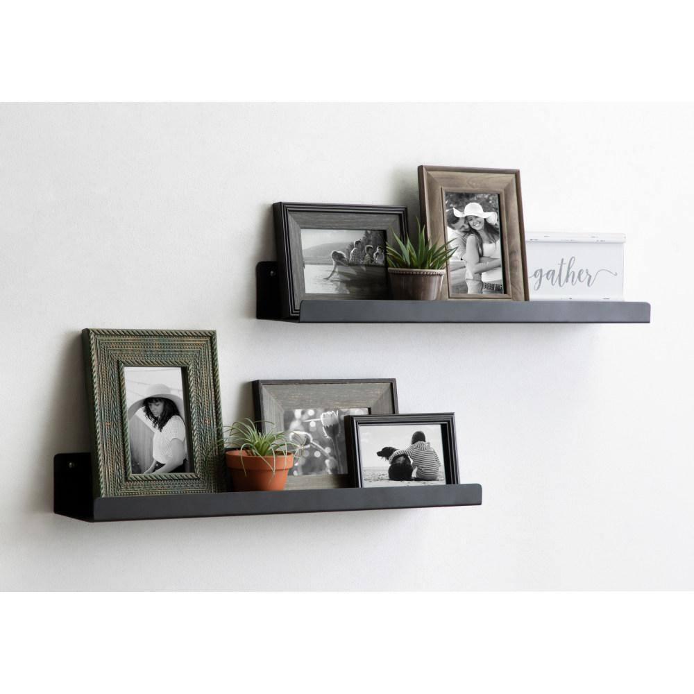 Kate and Laurel Mezzo Modern Metal Ledge Shelf Set, Black 2 Piece