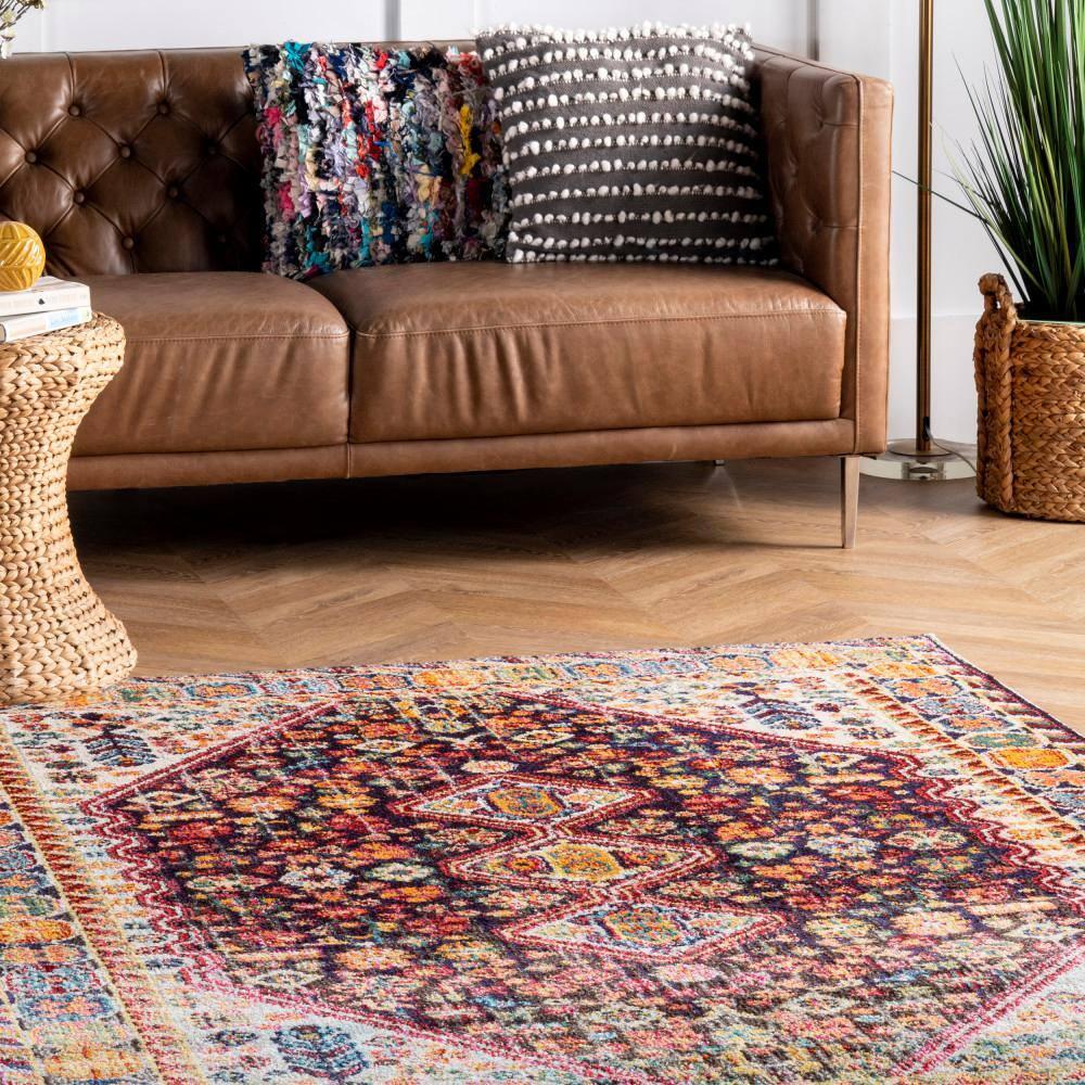 Erline Colorful Bohemian Black and Multicolor Runner Rug