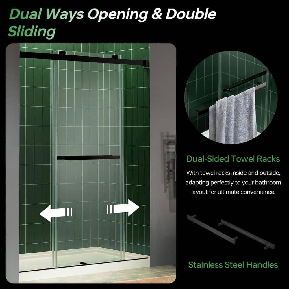 WoodBridge 44-48" W x 80" H Double Sliding Semi- Frameless Shower Door with 5/16"(8mm) Clear Tempered Glass SURFK-4880--BN