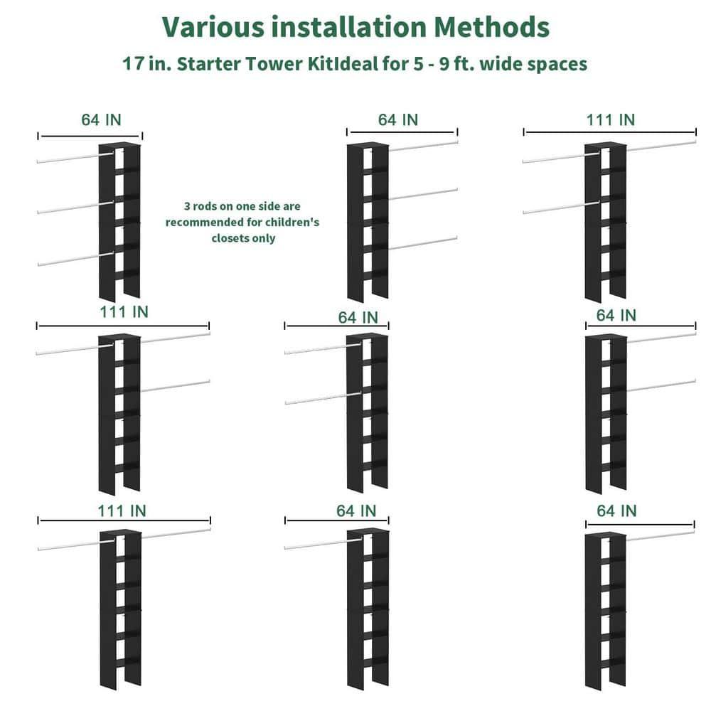 LOVMOR Wood Closet Organizer Starter Kit Tower with 3 Hang Rods