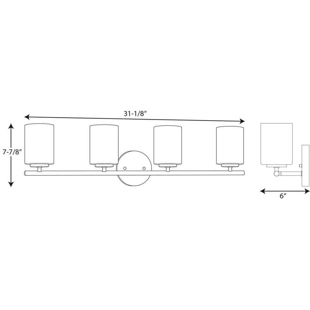 Progress Lighting Replay 4-Light Bath Vanity, Polished Nickel, Porcelain, Up/Down Mount, Brushed Nickel Finish, Shade Included