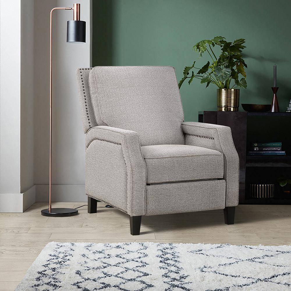Lexicon Berenson Fabric Upholstered Push Back Living Room Solid Wood Frame Recliner Coconut Color
