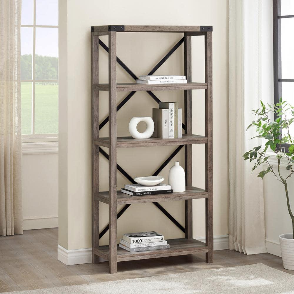 64" Farmhouse Metal X Bookcase - Gray Wash