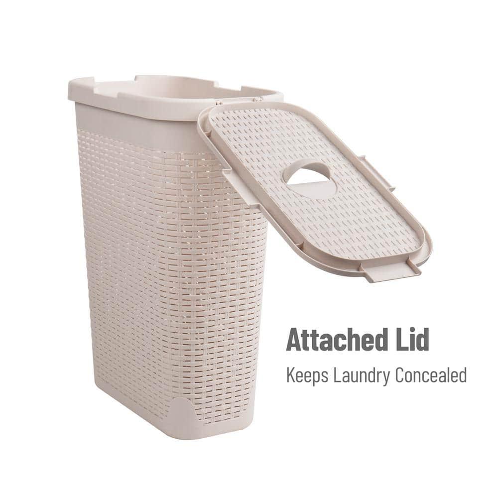 Mind Reader Mind Reader 40L Slim Laundry Hamper, Clothes Basket, Lid, Wicker Design, Plastic