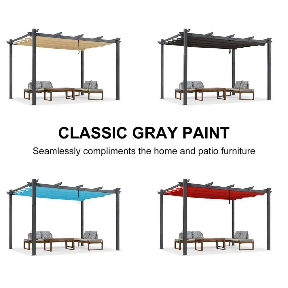 PURPLE LEAF Pergola 9.5' X 13' Outdoor Retractable Pergola Against The Wall with Sun Shade Canopy Aluminum Patio Pergola for Porch Garden Yard, Gray