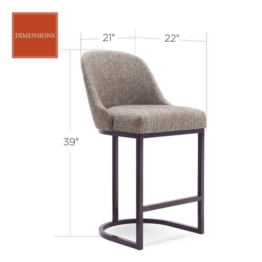 Leick Home Set of 2 Barrelback Counter Height Barstool with Metal Base Espresso/Gray Linen: Upholstered, Steel Legs, Modern Style