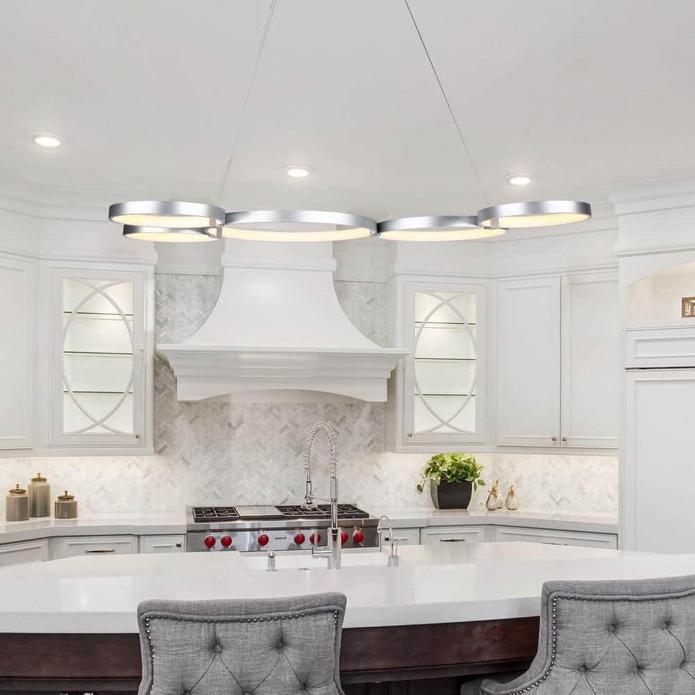 Capella 5-Light Geometric Ring Pendant 50" Integrated LED ETL Certified Adjustable Chandelier