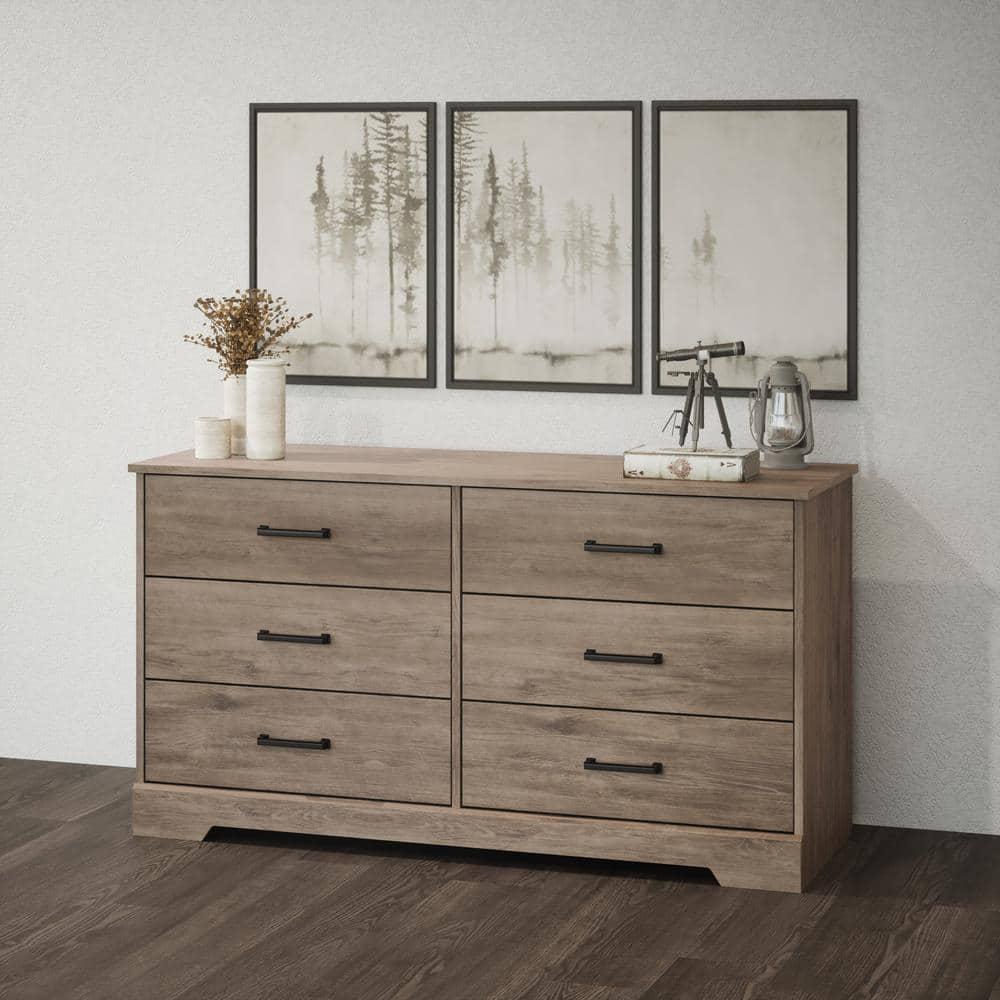 Prepac Rustic Ridge Farmhouse 6 Drawer Bedroom Dresser Brown