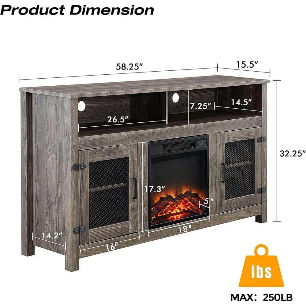 Modern 65" Fireplace TV Stand Farmhouse TV Stand with 23''Electric Fireplace,Storage Cabinet and Adjustable Shelves for Living Room Bedroom(Gray)