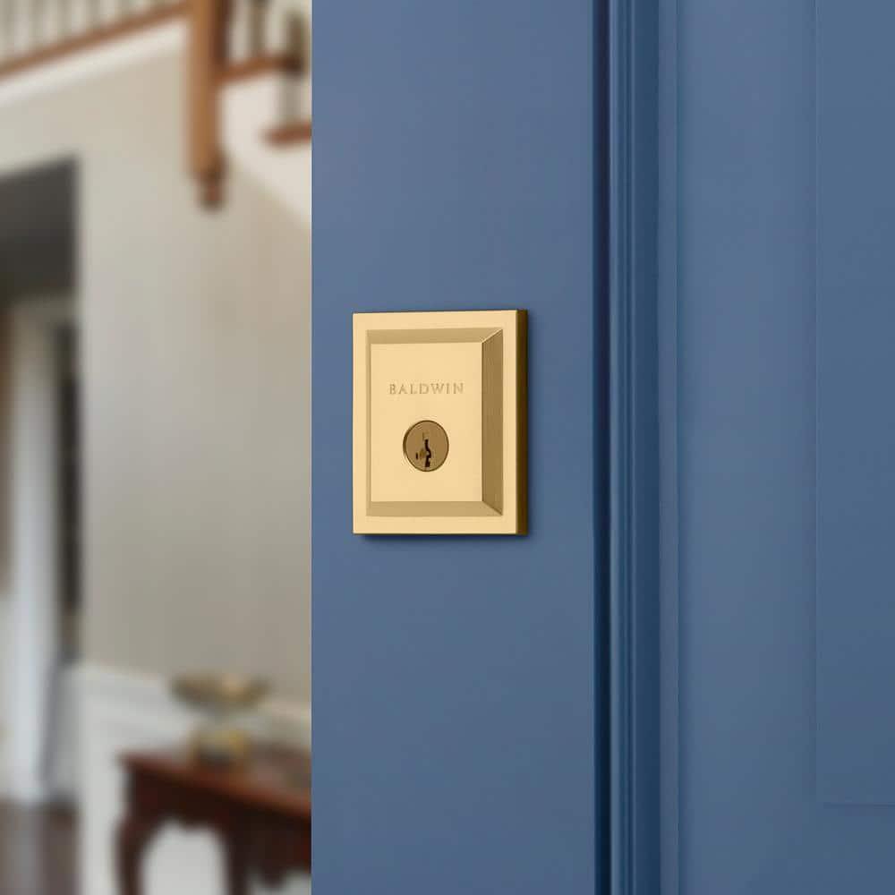 Baldwin Spyglass, Single Cylinder Front Door Deadbolt Featuring SmartKey Re-key Technology and Microban Protection, in Satin Brass