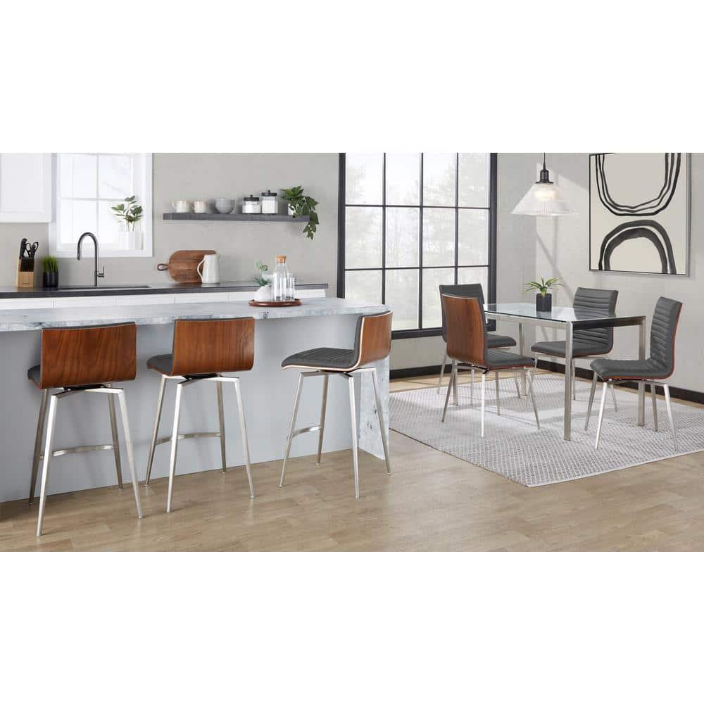 Set of 2 Mason Contemporary Swivel Counter Height Barstools Gray - LumiSource: Upholstered, Steel Legs, 250lb Capacity