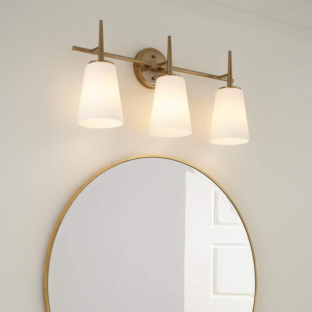 Driscoll Satin Brass 3-Light Wall Sconce with Opal Glass Shade