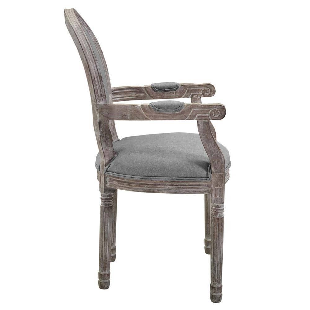 Modway Emanate Dining Armchair - Vintage French Style Upholstered Fabric Armchair in Light Gray with Solid Wood Legs