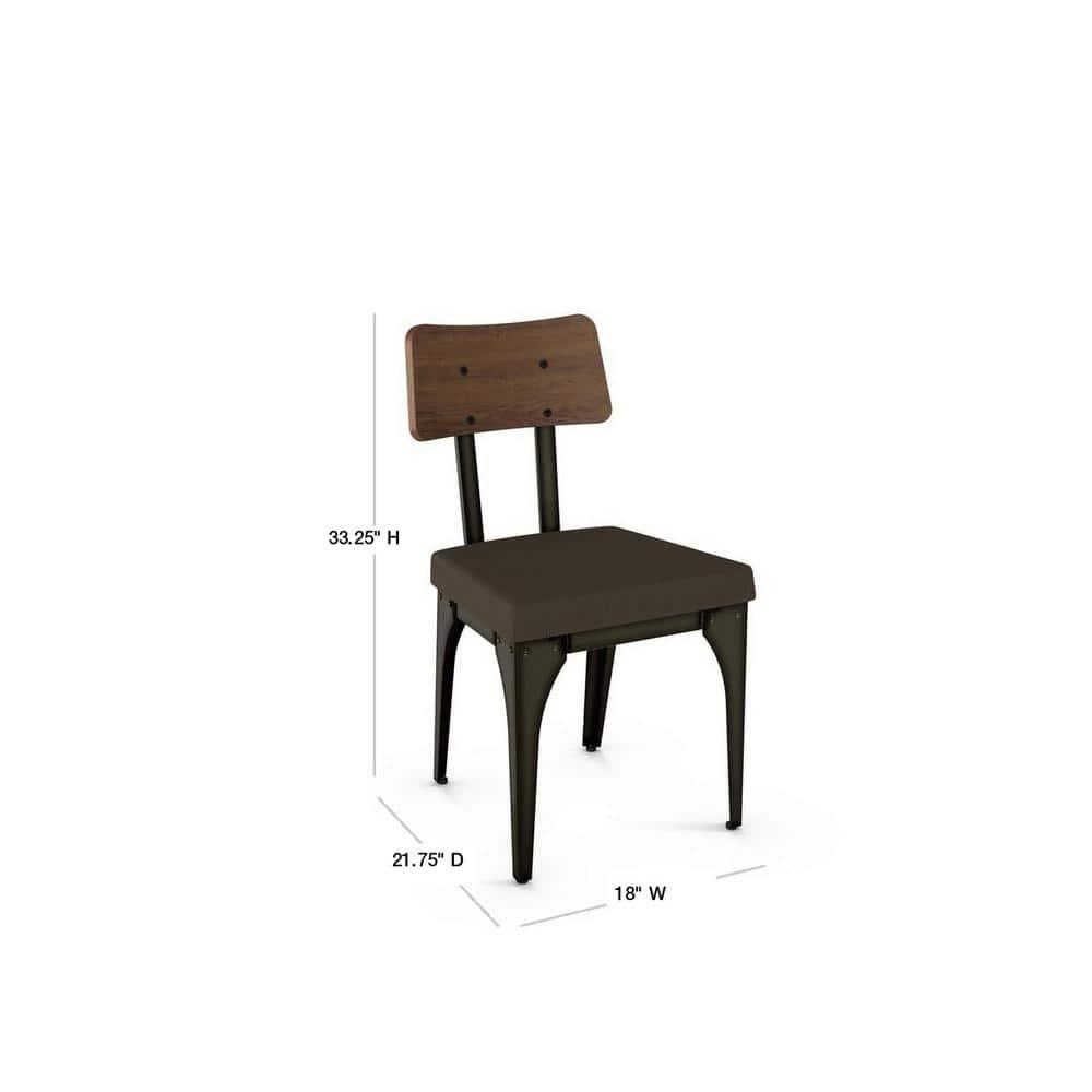 Amisco Symmetry Dining Chair - Dark Brown Grey Polyester / Light Brown Distressed Wood / Dark Grey Metal (Set of 2)