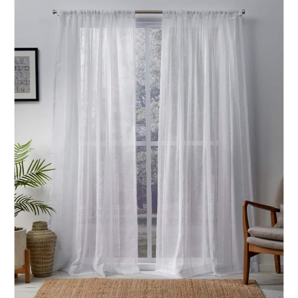 Set of 2 96"x54" Santos Embellished Stripe Sheer Rod Pocket Window Curtain Panel White - Exclusive Home: Mid-Century Modern, 96 Inch