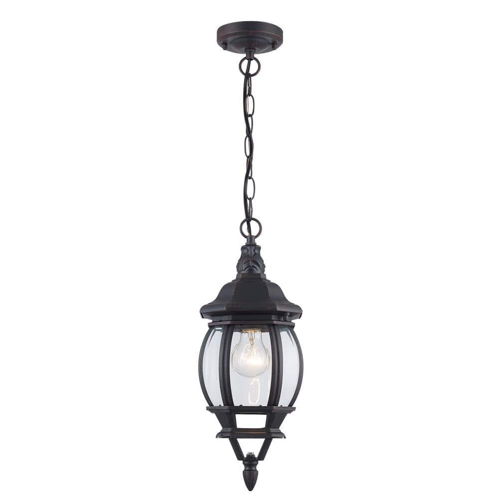 Parsons 1-Light Rust Hanging Outdoor Pendant Light Fixture with Clear Glass