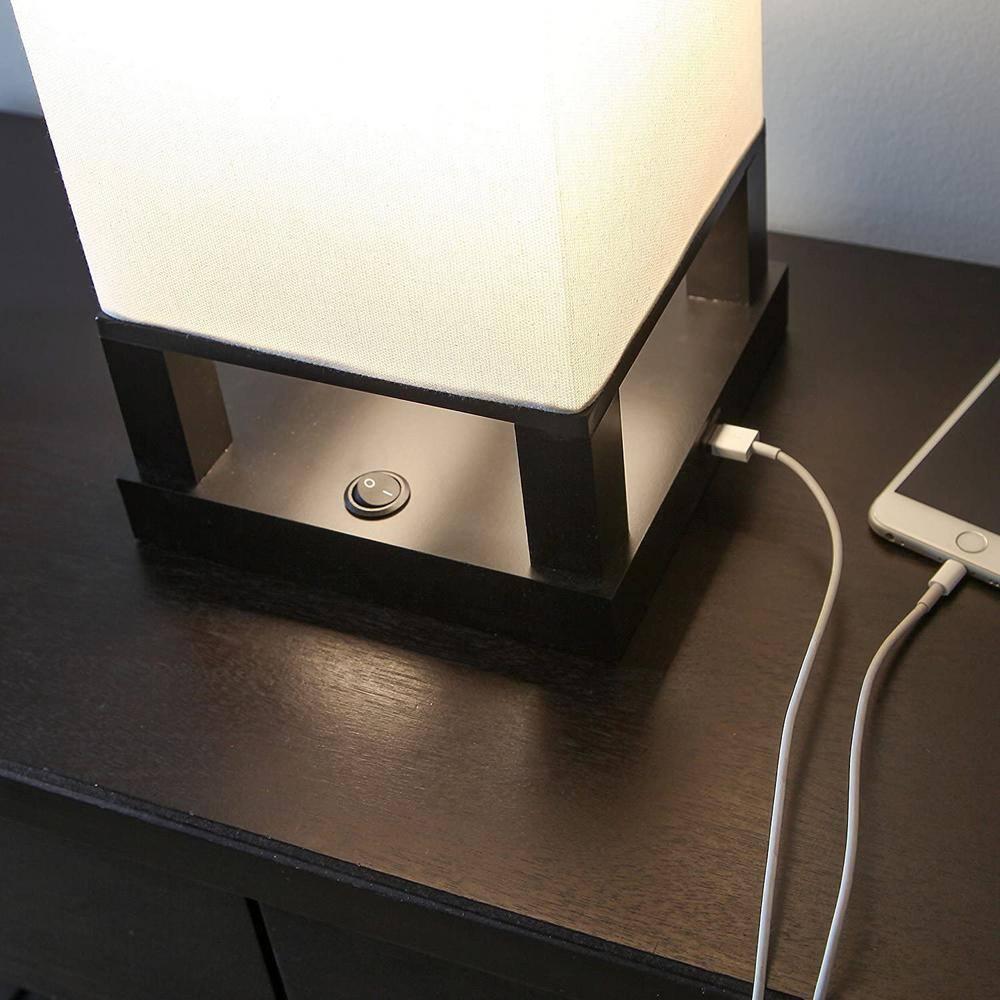 Brightech Maxwell 14 in. Mid-Century Modern LED Bedside Table Lamp with Fabric Square Shade