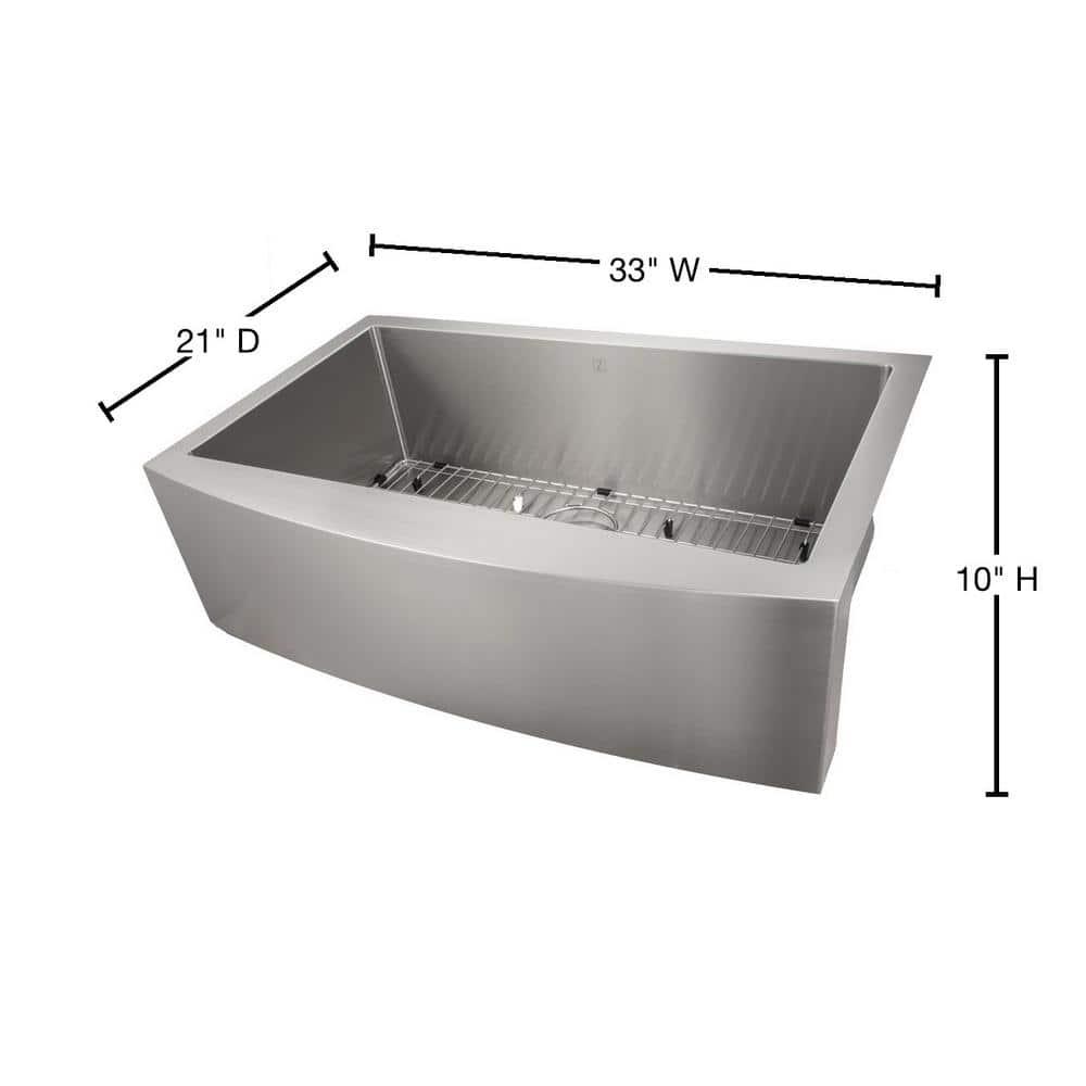 ZLINE 33 in. Vail Farmhouse Apron Mount Single Bowl Stainless Steel Kitchen Sink W/ Bottom Grid (SAS-33)