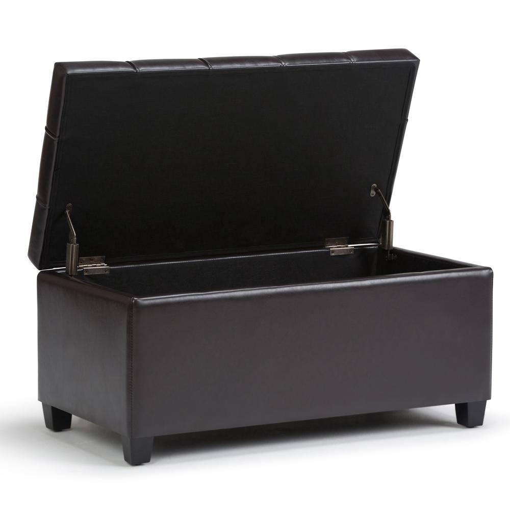 Simpli Home Sienna 33"W Upholstered Storage Ottoman Bench with Lift-Up Tufted Top