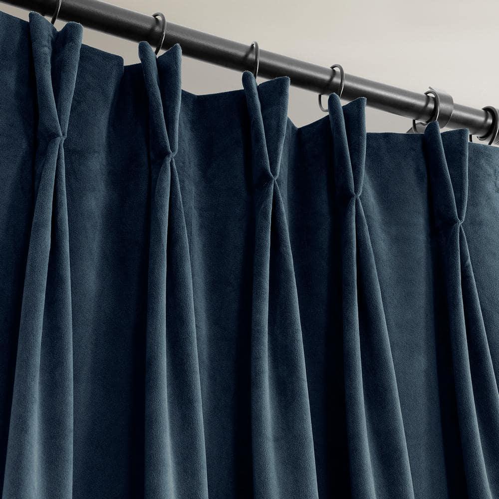 Half Price Drapes Signature Midnight Blue French Pleat Velvet Blackout Curtains(1 Panel), 50WX 120L