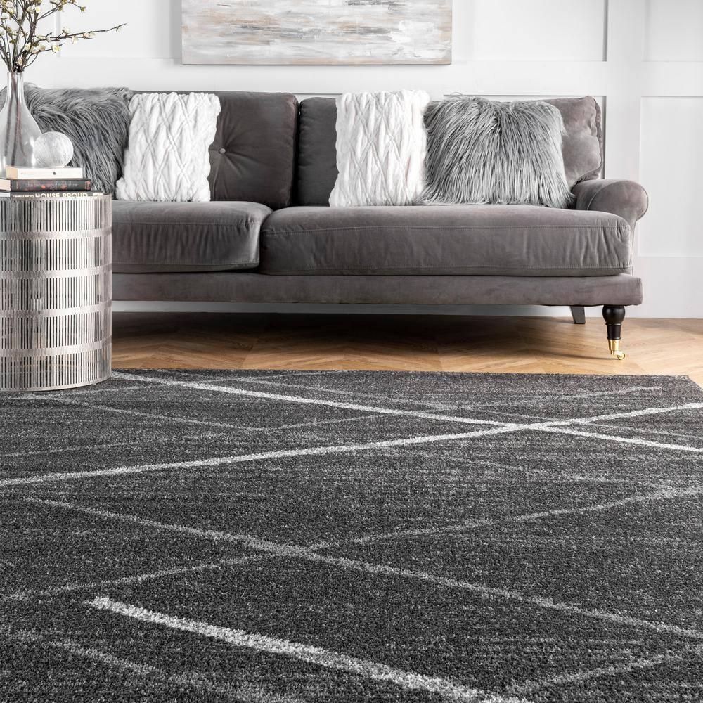 Nuloom 2x3 Thigpen Contemporary Indoor Area Rug, Charcoal, Abstract Lines, Non-Slip Backing, Stain Resistant, Bedroom Living Room, Kitchen