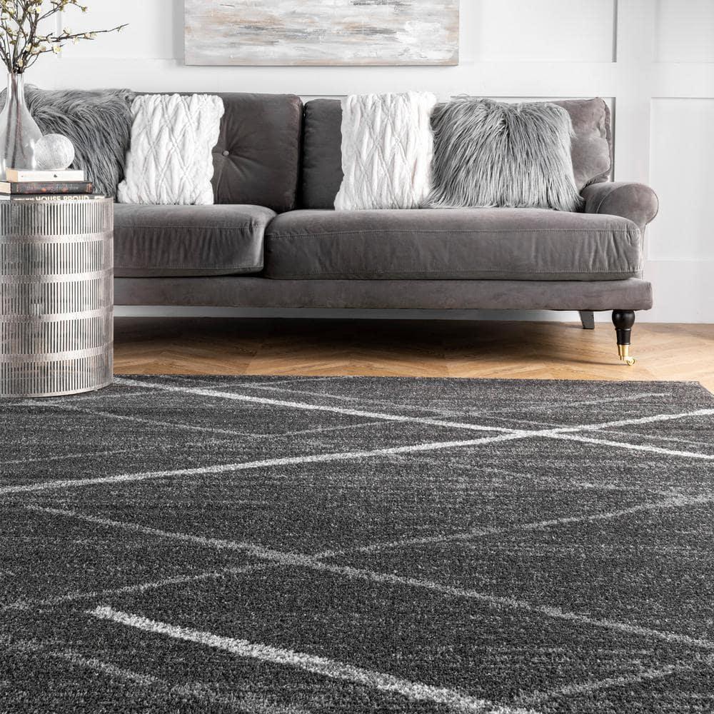 Nuloom 4 Square Thigpen Contemporary Indoor Area Rug, Charcoal, Abstract Lines, Non-Slip Backing, Stain Resistant, Bedroom Living Room, Kitchen