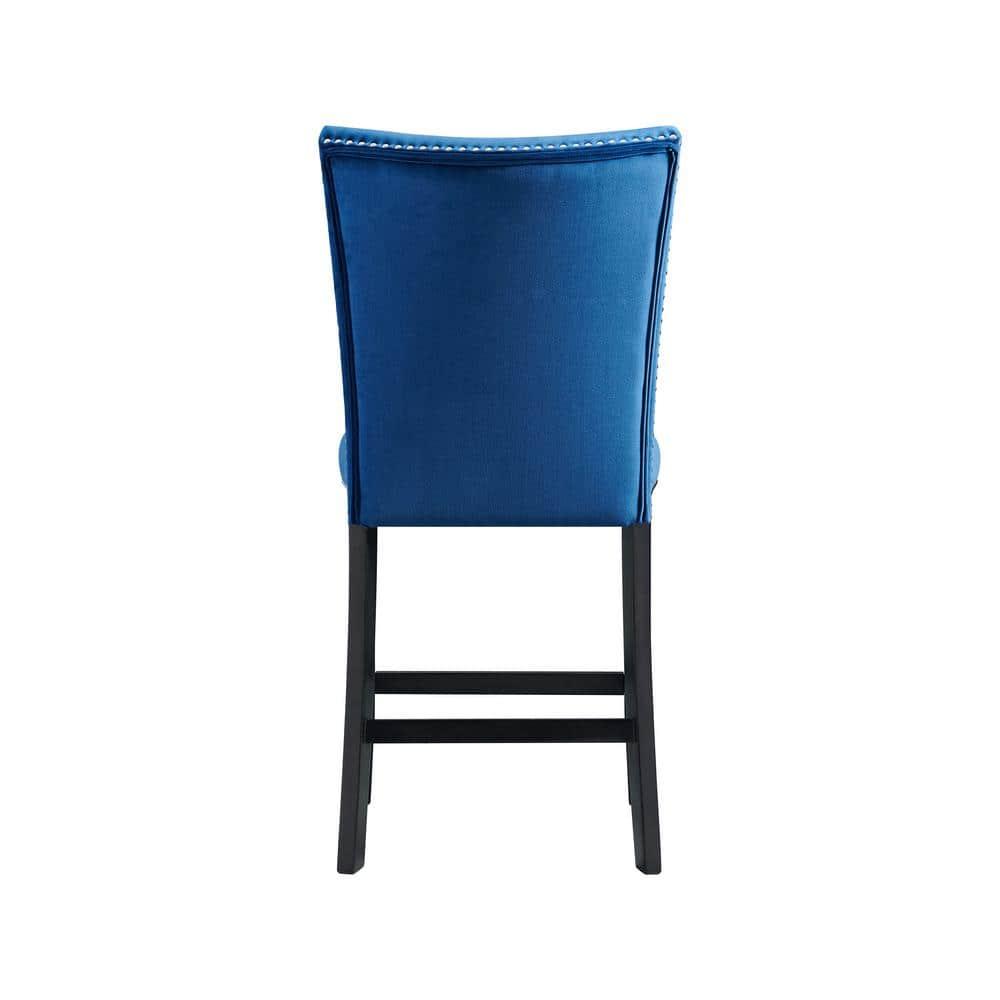 Set of 2 Celine Velvet Counter Height Barstools Blue: Nailhead Trim, Rubberwood Legs - Picket House Furnishings