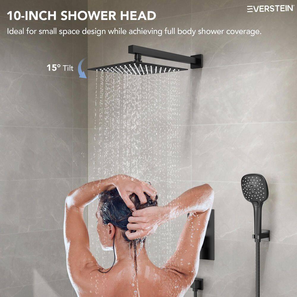 YAWWALK 10" Shower Head with 3-Spray Patterns Handheld in Matte Black (Valve Included)