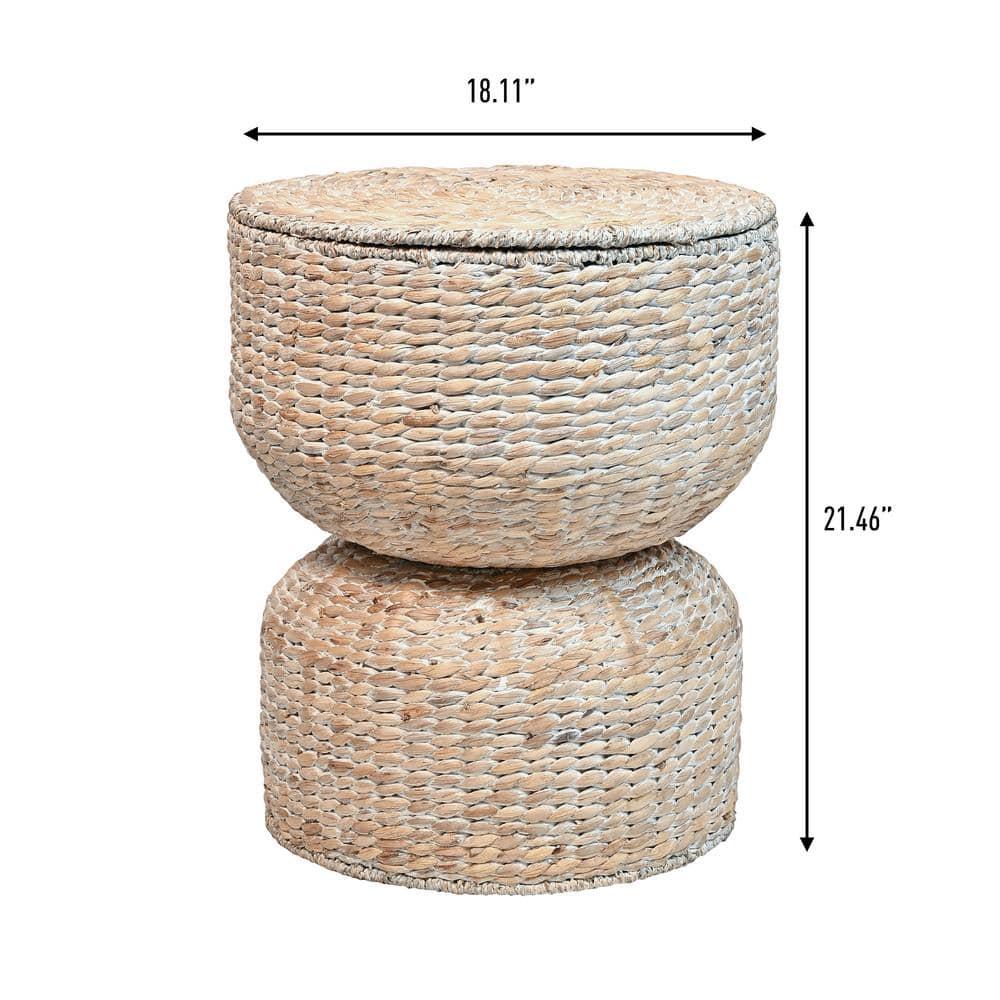 happimess 18" Hourglass Handwoven Hyacinth Storage Accent Table with Lid