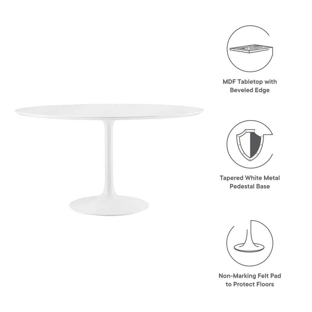 Modway Lippa 54" Round Modern Wood Top Dining Table in White