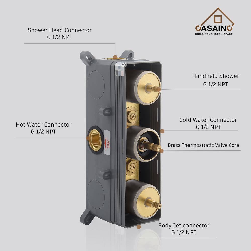 Revitalize 12 Inch Luxury Thermostatic Complete Shower System with Rough-in Valve